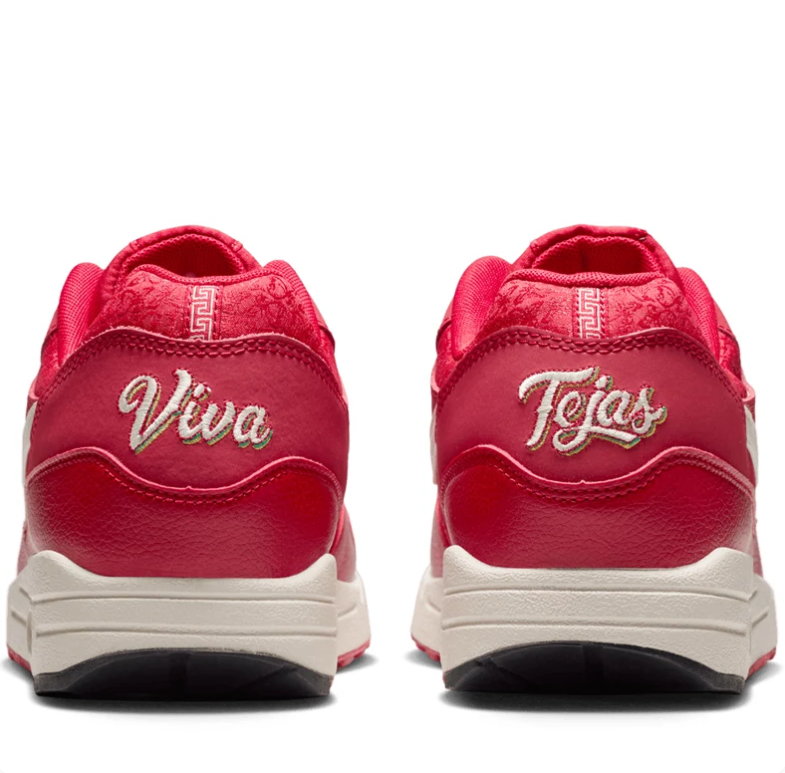 Nike Air Max Red Low-Top Sneakers with Cream Swoosh & Viva Tejas Details