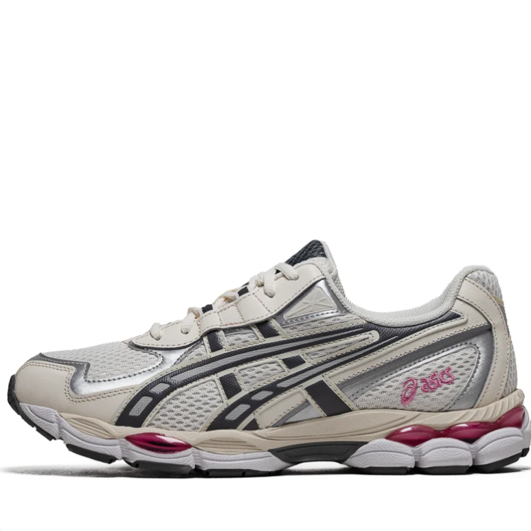 ASICS Cream & Silver Mesh Low-Top Sneakers with Pink Accents