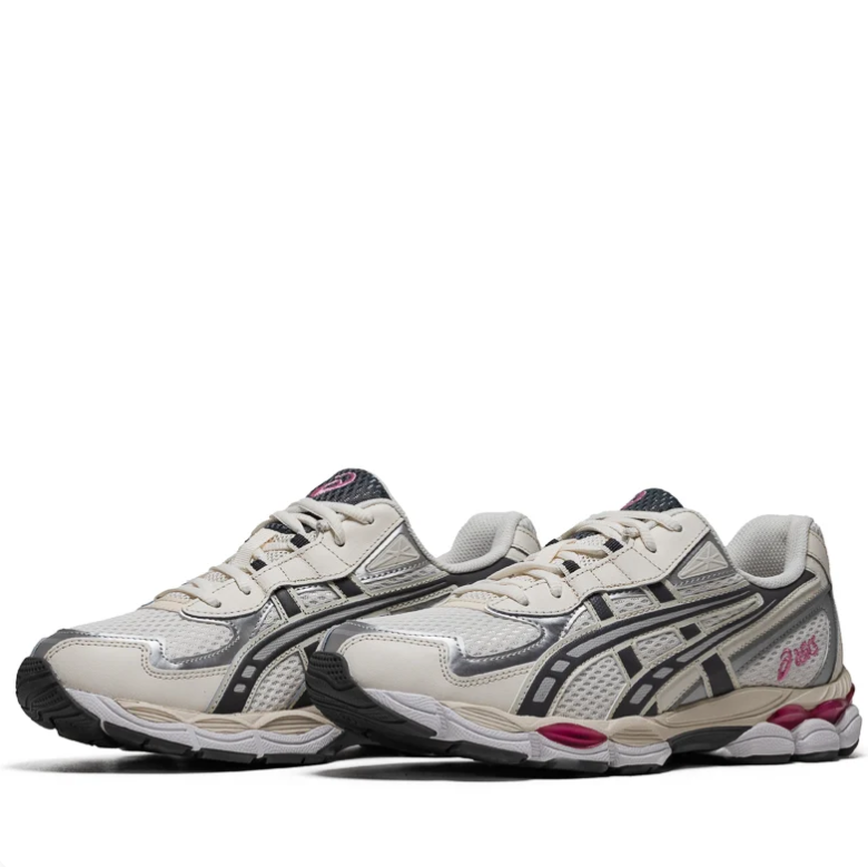 ASICS Cream & Silver Mesh Low-Top Sneakers with Pink Accents