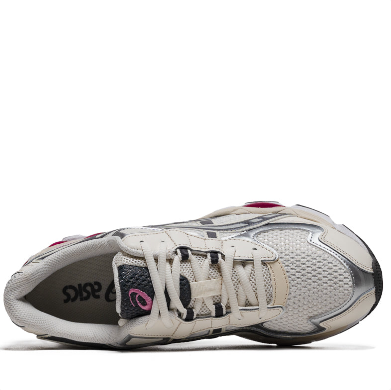 ASICS Cream & Silver Mesh Low-Top Sneakers with Pink Accents