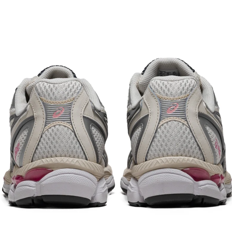 ASICS Cream & Silver Mesh Low-Top Sneakers with Pink Accents