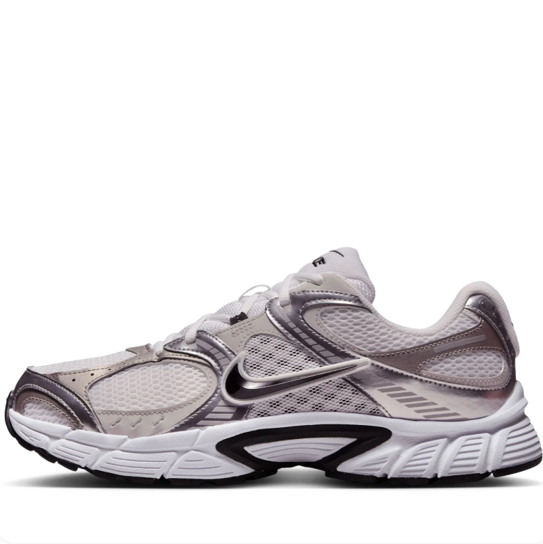 Nike Metallic Silver & White Mesh Low-Top Sneakers with Black Accents