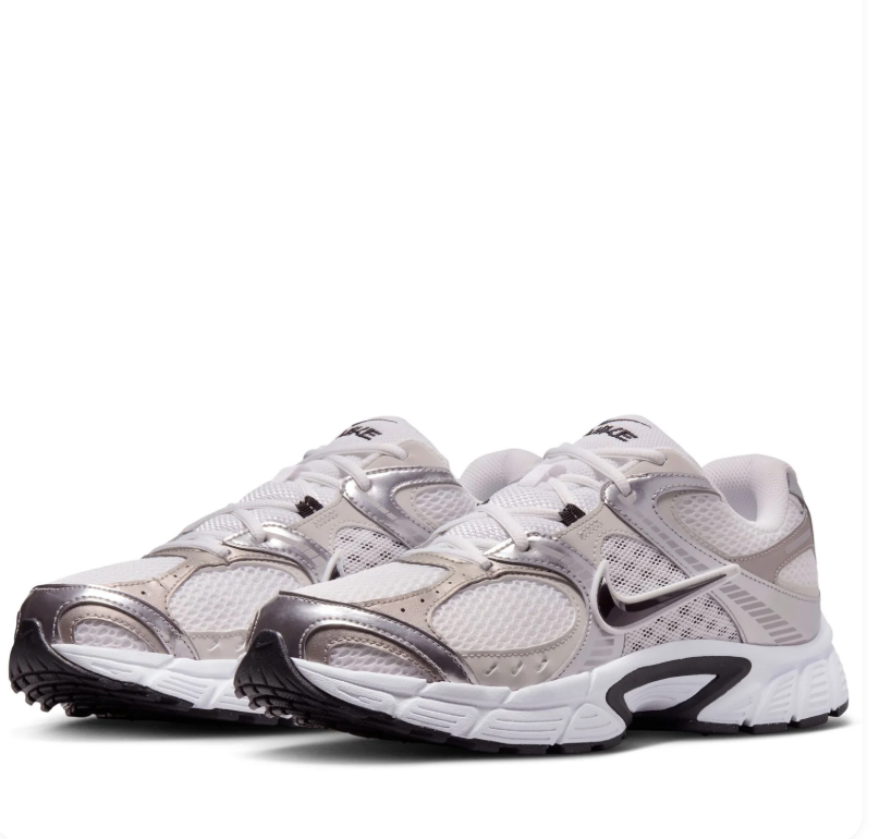 Nike Metallic Silver & White Mesh Low-Top Sneakers with Black Accents