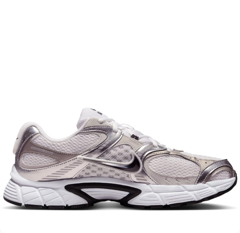 Nike Metallic Silver & White Mesh Low-Top Sneakers with Black Accents