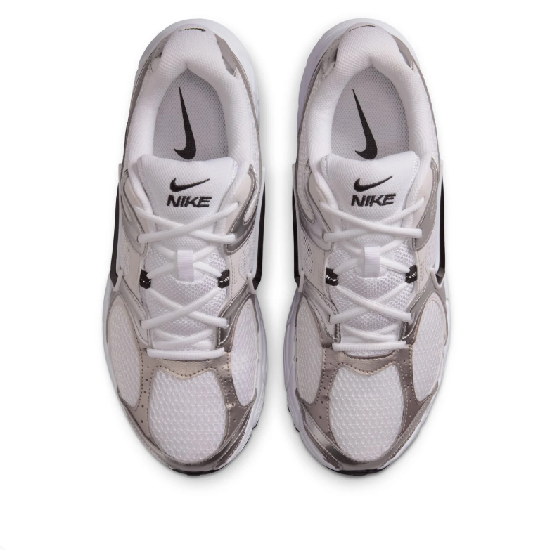 Nike Metallic Silver & White Mesh Low-Top Sneakers with Black Accents