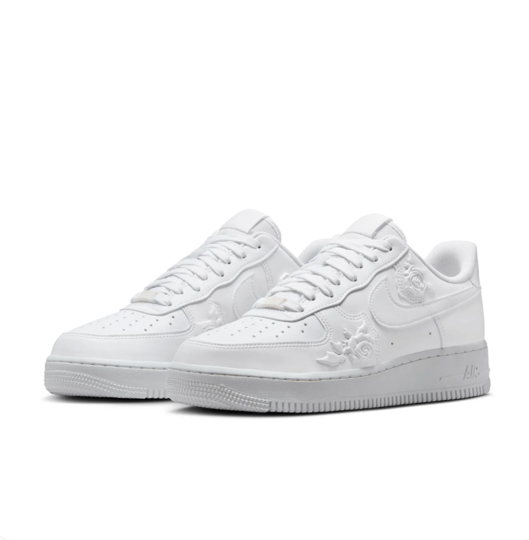 Nike All-White Low-Top Sneakers with Raised Rose Details