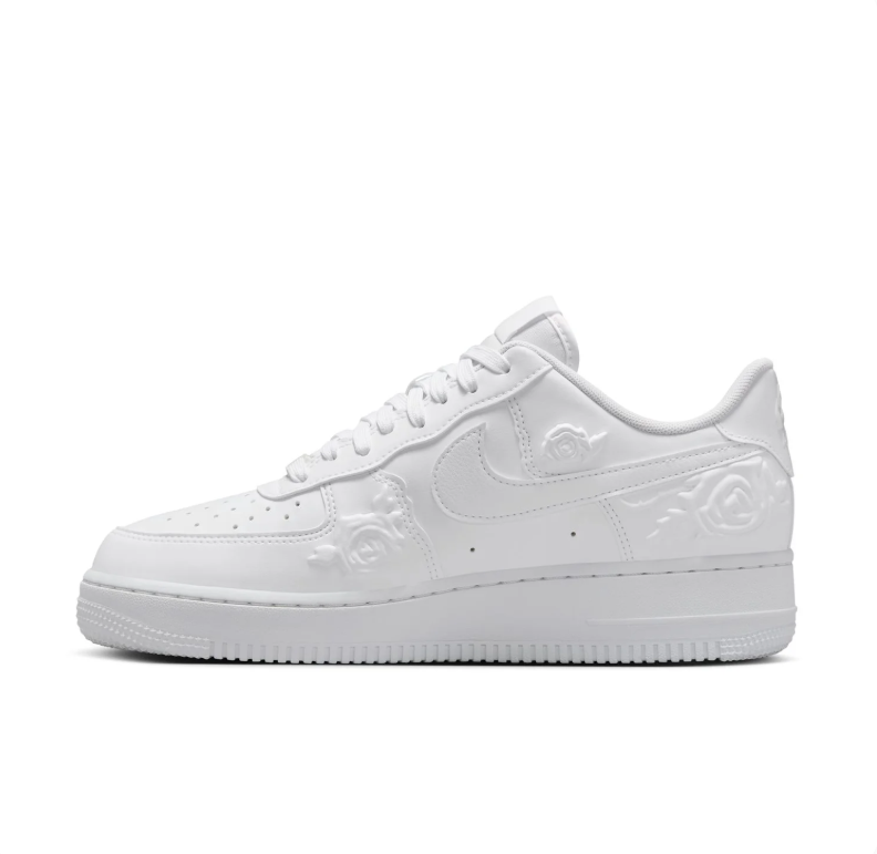 Nike All-White Low-Top Sneakers with Raised Rose Details