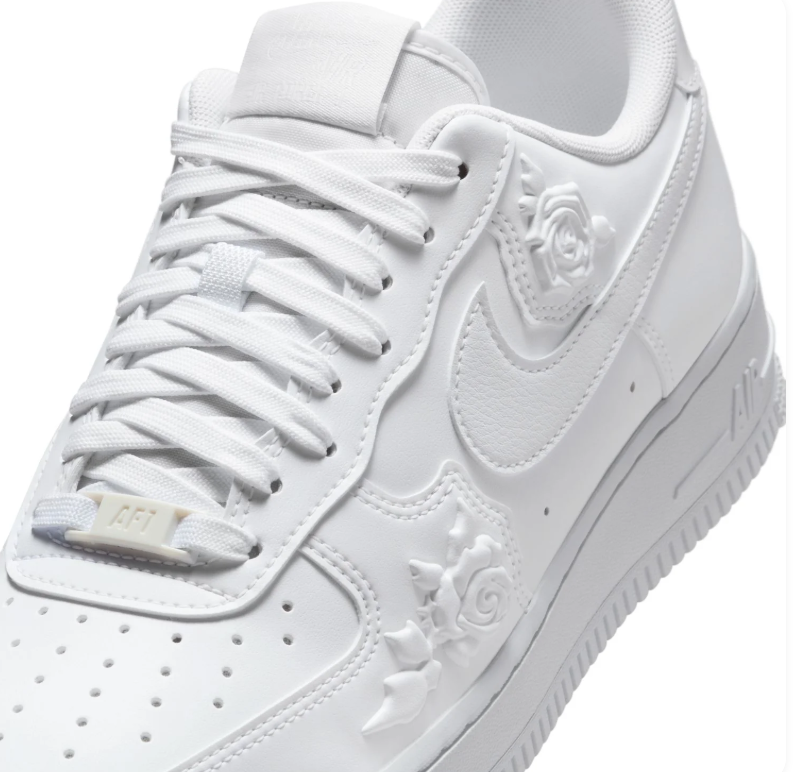 Nike All-White Low-Top Sneakers with Raised Rose Details