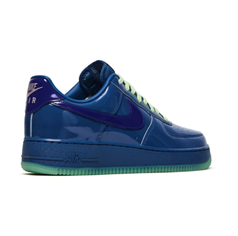 Nike Glossy Blue Low-Top Sneakers with Purple Swoosh & Mint Green Soles