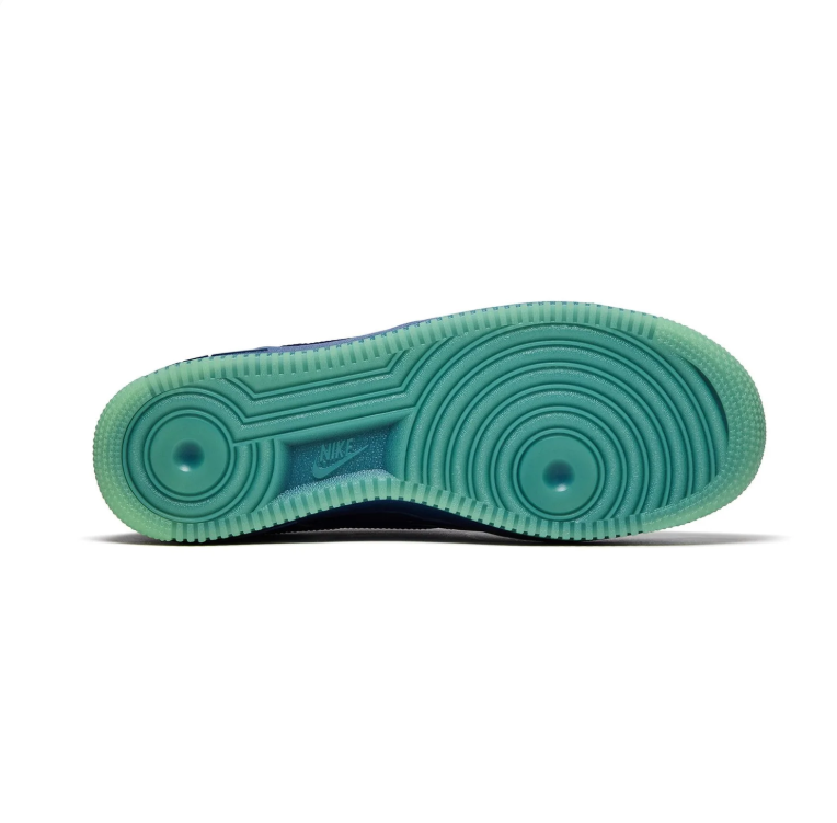Nike Glossy Blue Low-Top Sneakers with Purple Swoosh & Mint Green Soles