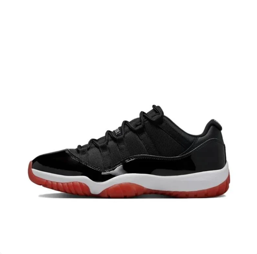 Air Jordan Black Low-Top Sneakers with Glossy Panels & Red Outsoles