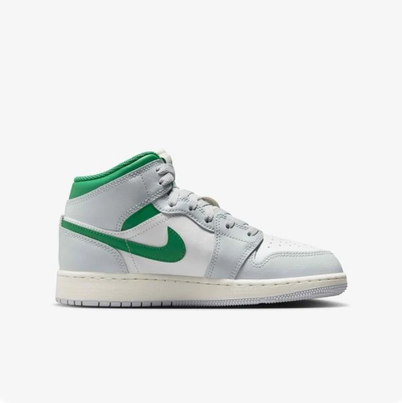 Air Jordan White & Light Gray Mid-Top Sneakers with Green Accents