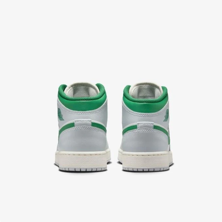 Air Jordan White & Light Gray Mid-Top Sneakers with Green Accents