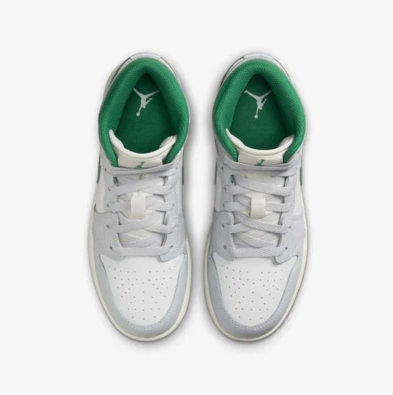 Air Jordan White & Light Gray Mid-Top Sneakers with Green Accents
