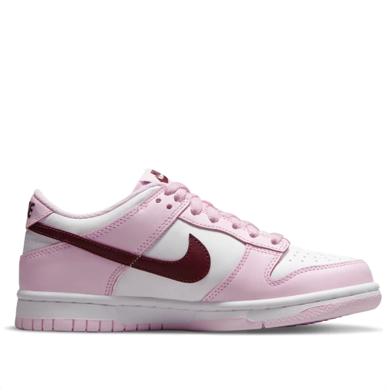 Nike Pink & White Low-Top Sneakers with Burgundy Swoosh