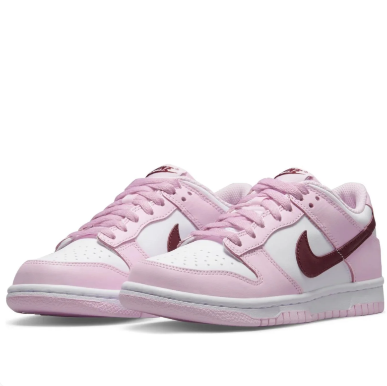 Nike Pink & White Low-Top Sneakers with Burgundy Swoosh