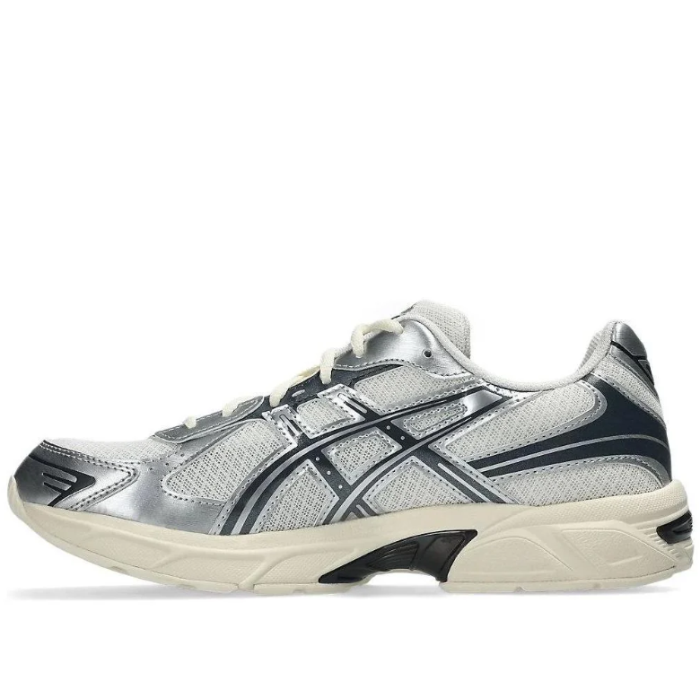ASICS Silver & White Low-Top Sneakers with Black Accents