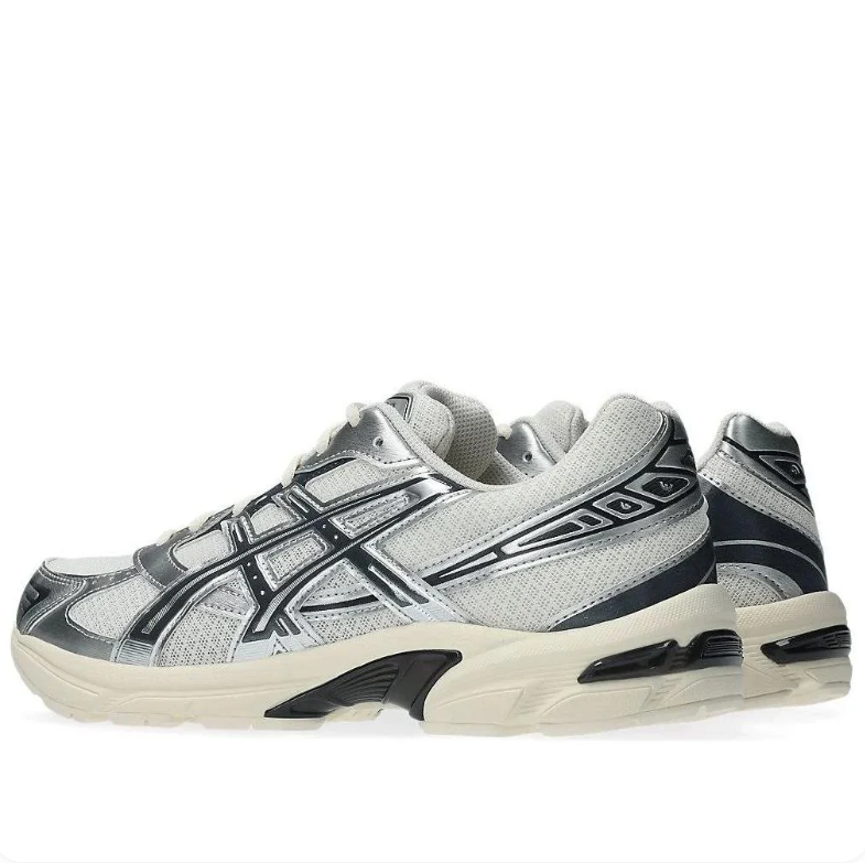 ASICS Silver & White Low-Top Sneakers with Black Accents
