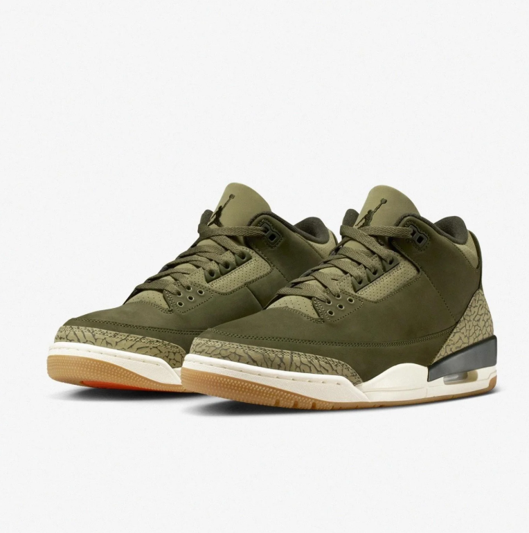 Air Jordan Olive Green Sneakers with Elephant-Print Details