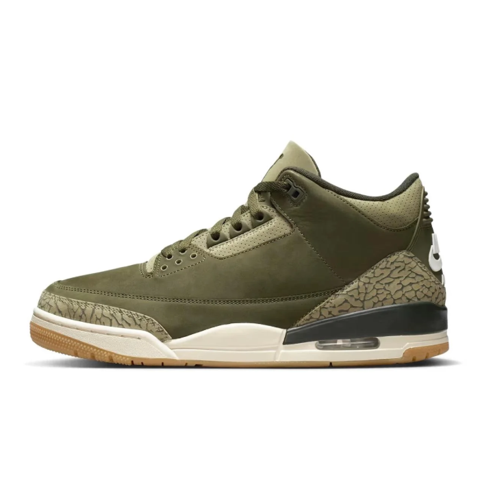 Air Jordan Olive Green Sneakers with Elephant-Print Details
