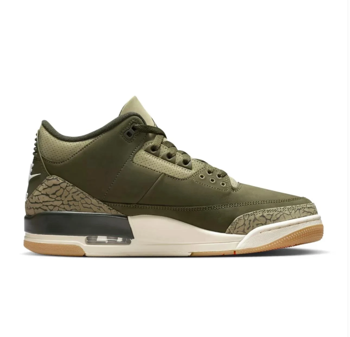 Air Jordan Olive Green Sneakers with Elephant-Print Details