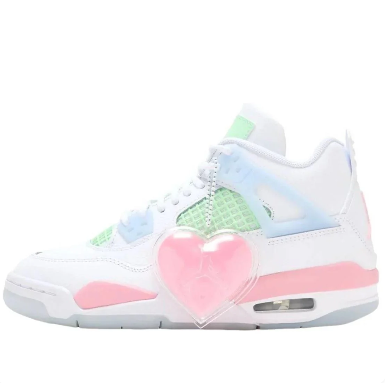 Air Jordan White Sneakers with Pastel Pink, Mint & Blue Accents