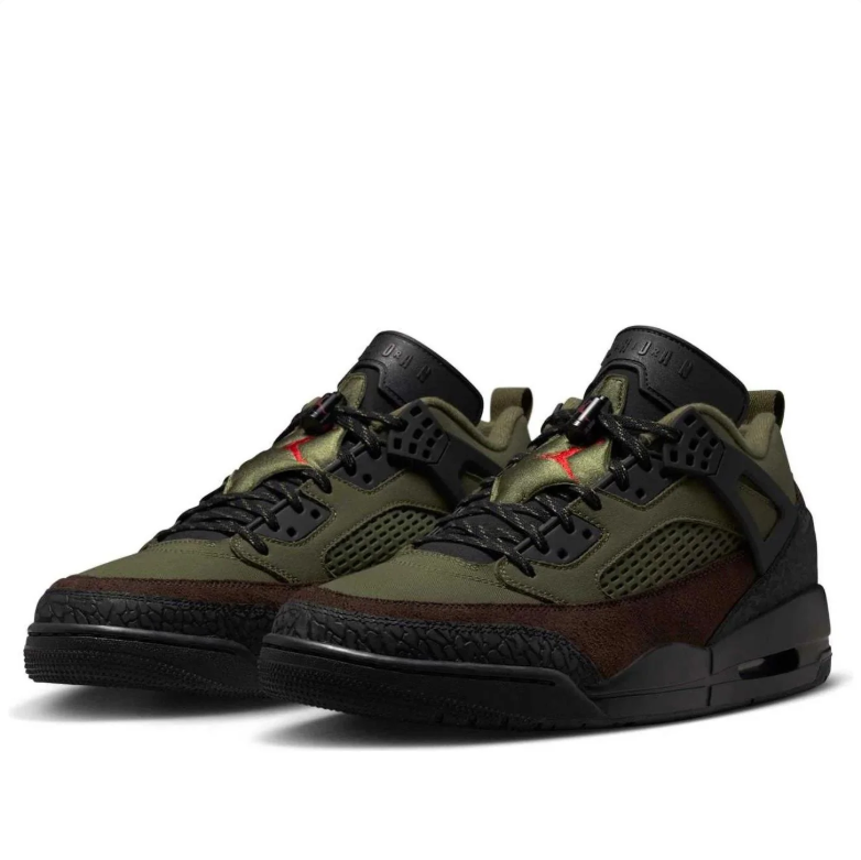 Air Jordan Olive & Brown Sneakers with Black and Red Accents
