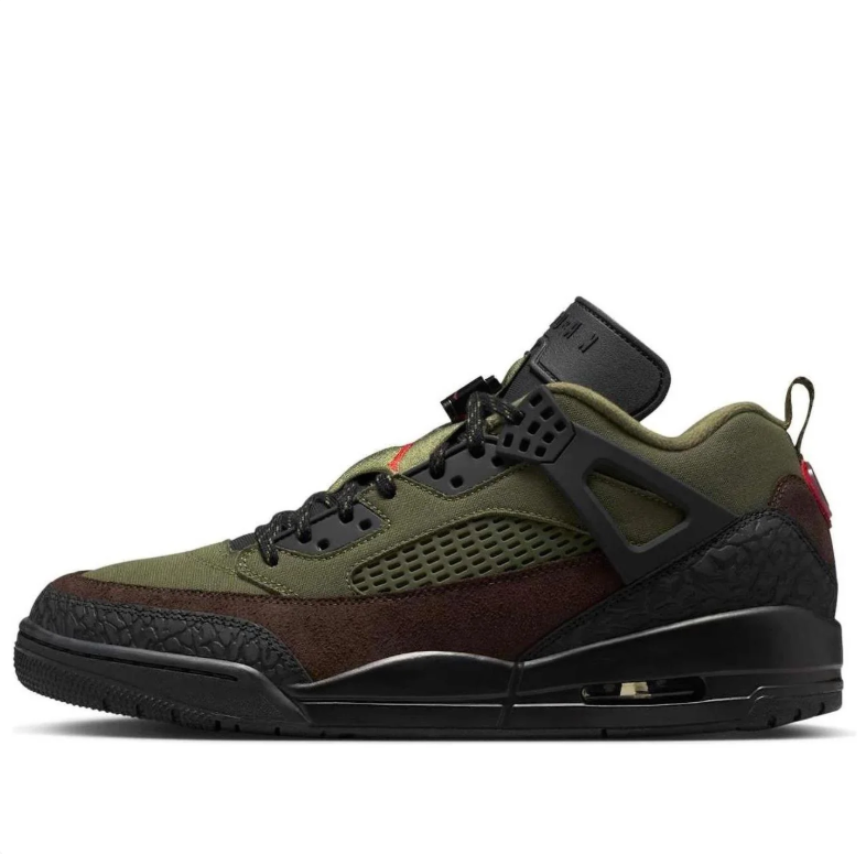 Air Jordan Olive & Brown Sneakers with Black and Red Accents
