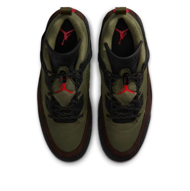 Air Jordan Olive & Brown Sneakers with Black and Red Accents