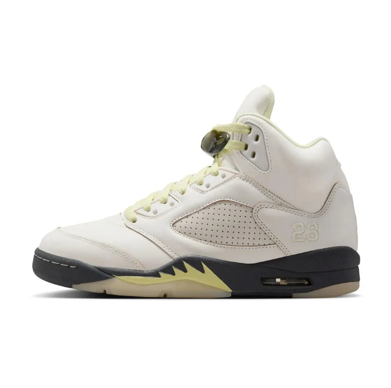 Air Jordan Cream High-Top Sneakers with Black & Pale Yellow Accents