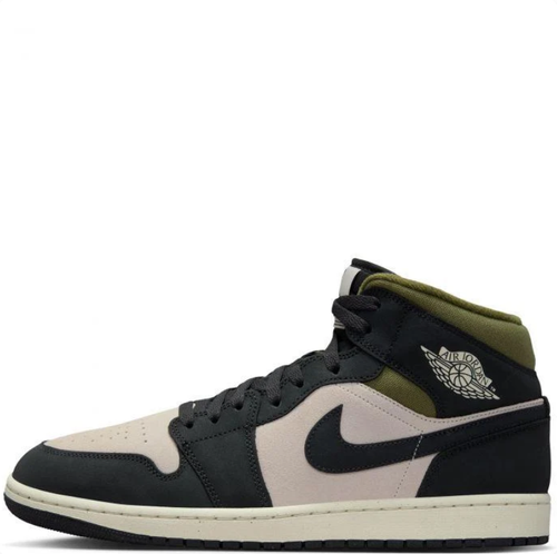 Air Jordan Black & Beige Mid-Top Sneakers with Olive Accents
