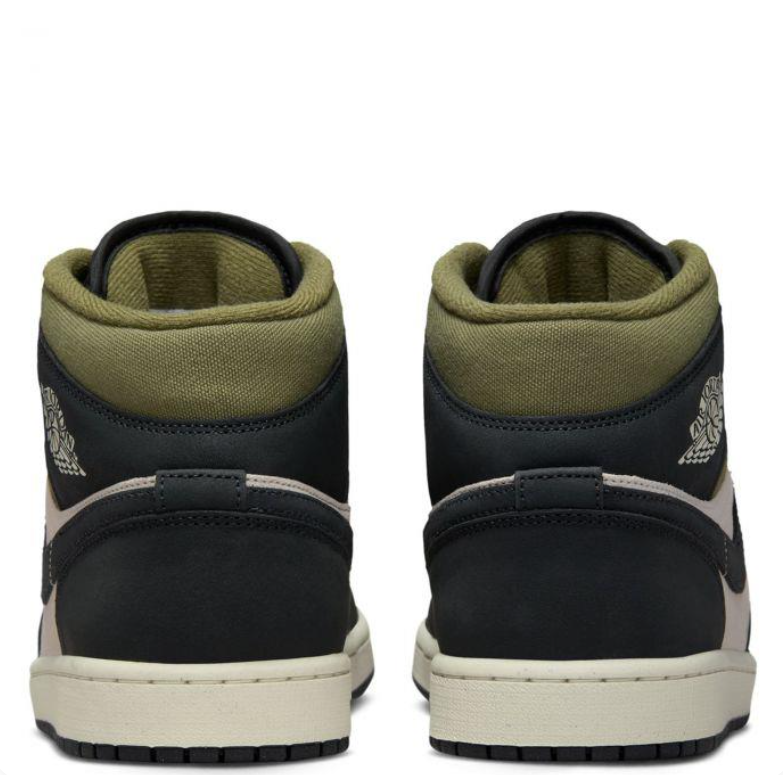 Air Jordan Black & Beige Mid-Top Sneakers with Olive Accents