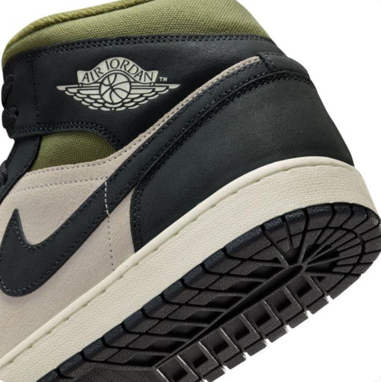 Air Jordan Black & Beige Mid-Top Sneakers with Olive Accents