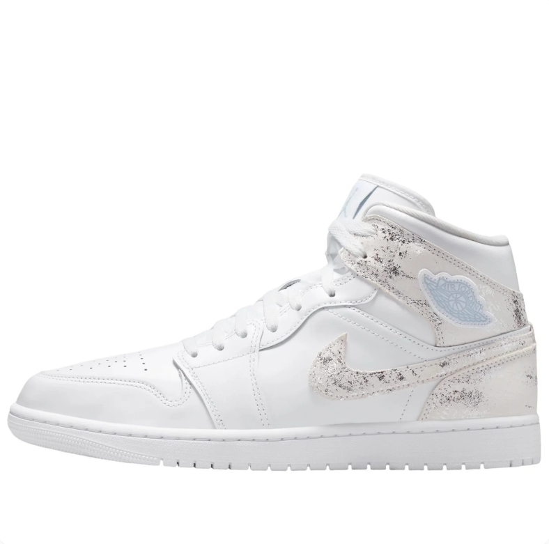 Air Jordan White Mid-Top Sneakers with Metallic Silver Accents
