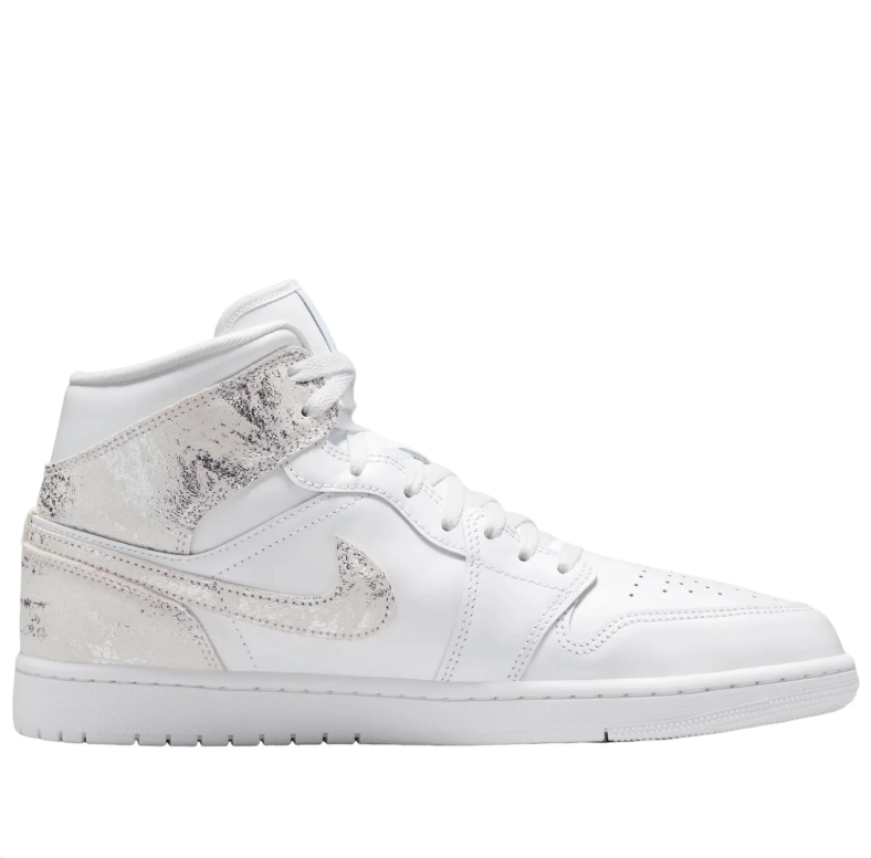 Air Jordan White Mid-Top Sneakers with Metallic Silver Accents
