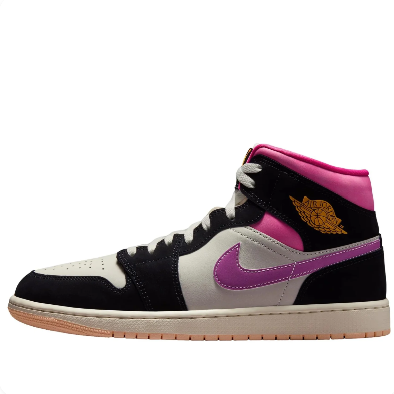 Air Jordan Black & Cream Mid-Top Sneakers with Pink Accents