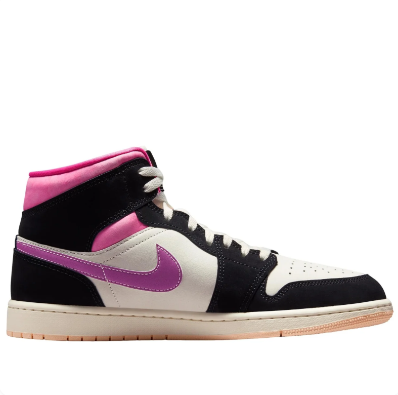 Air Jordan Black & Cream Mid-Top Sneakers with Pink Accents