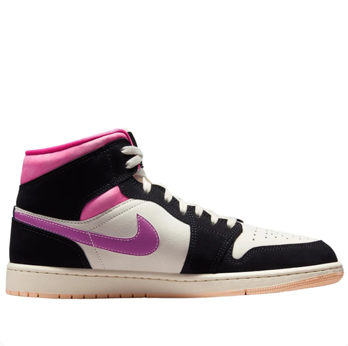 Air Jordan Black & Cream Mid-Top Sneakers with Pink Accents