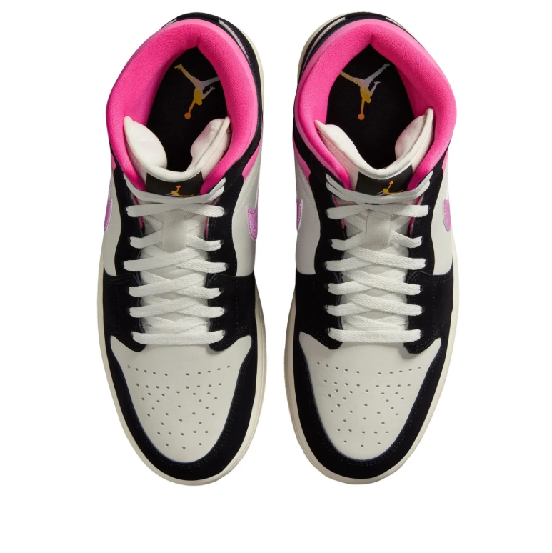 Air Jordan Black & Cream Mid-Top Sneakers with Pink Accents