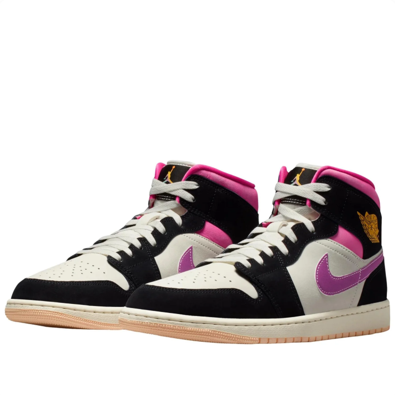 Air Jordan Black & Cream Mid-Top Sneakers with Pink Accents