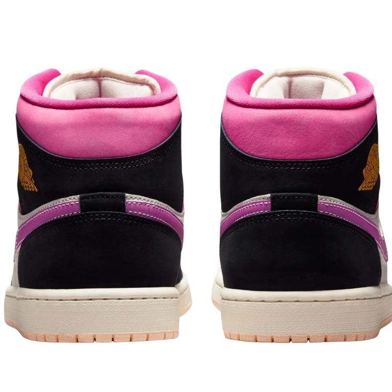 Air Jordan Black & Cream Mid-Top Sneakers with Pink Accents