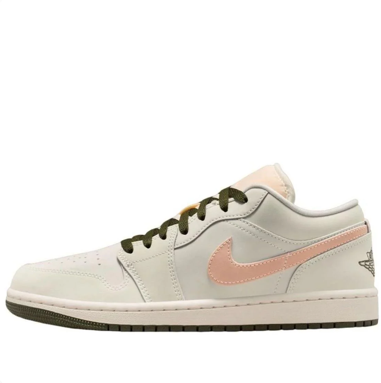Air Jordan Cream Low-Top Sneakers with Peach Swoosh & Olive Accents