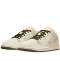 Air Jordan Cream Low-Top Sneakers with Peach Swoosh & Olive Accents