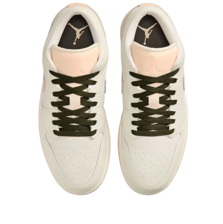 Air Jordan Cream Low-Top Sneakers with Peach Swoosh & Olive Accents
