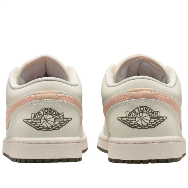 Air Jordan Cream Low-Top Sneakers with Peach Swoosh & Olive Accents