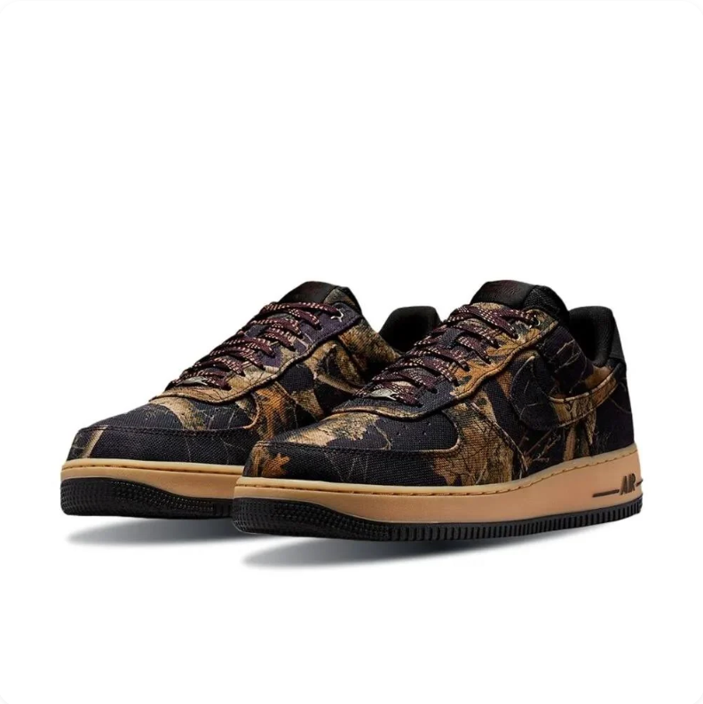 Nike Air Force 1 Low Woodland Camo Sneakers with Tan Midsole